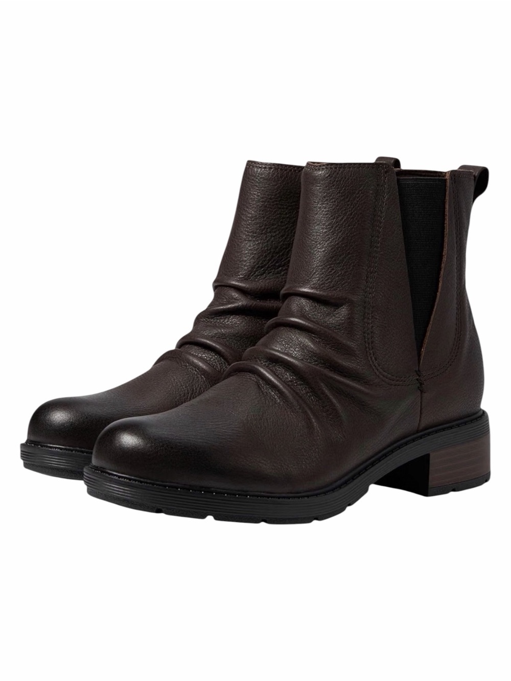 Clarks Hearth Rose Leather Mid Calf Boots Ruched Side Zip Dark Brown 9.5 NEW